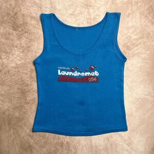 Vintage Y2K Eastside Laundromat Bubble Graphic Print Tank Top Blue Indie Sleaze